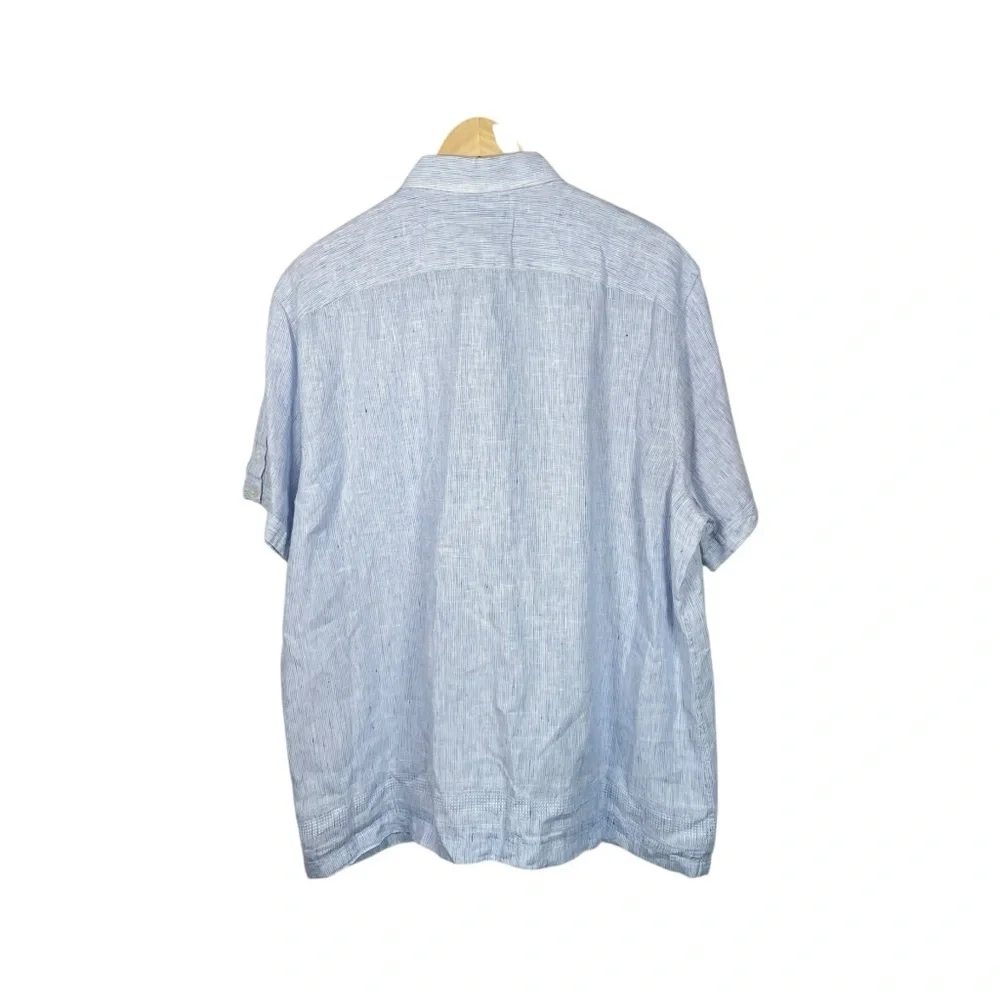 NWOT Baird McNutt Men’s Murano Short Sleeve Linen Shirt Blue/White Size XL